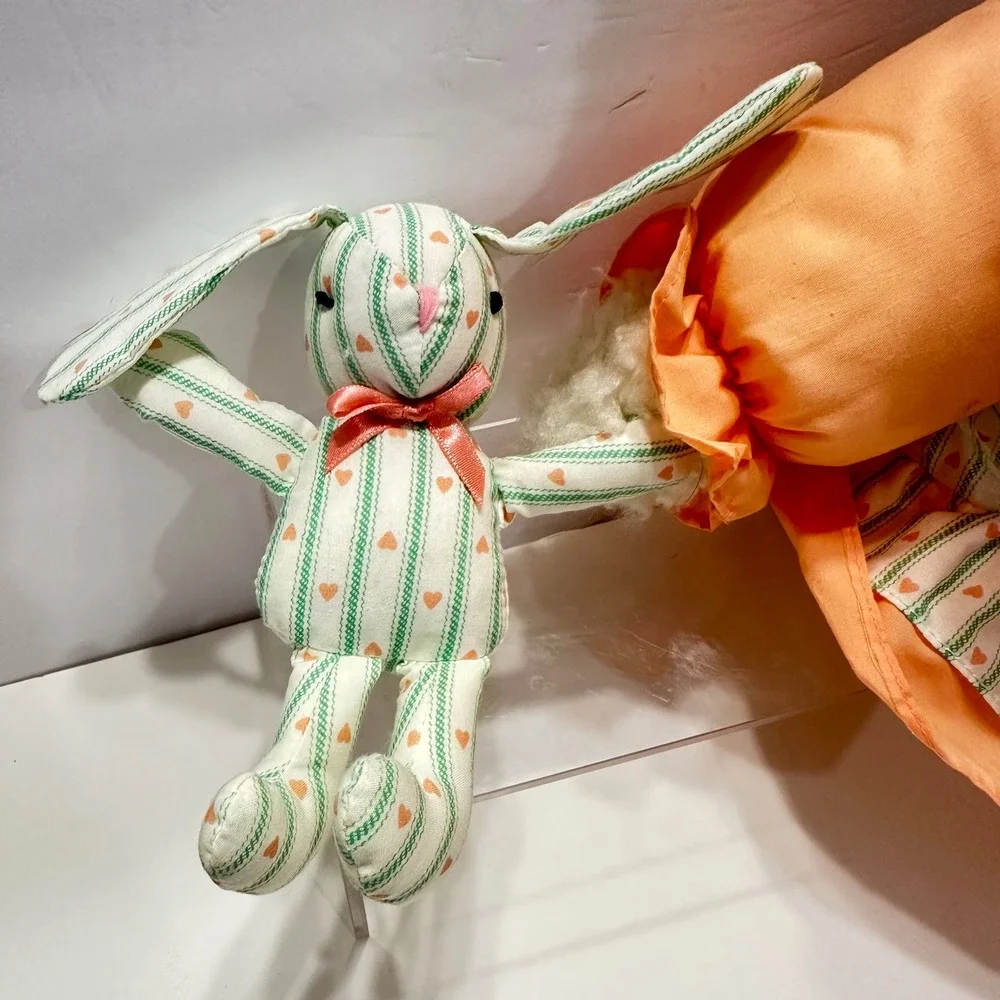 Vintage‎ 1995 Fordlet International Plush Bunny Rabbit Peach Striped Dress 18 in